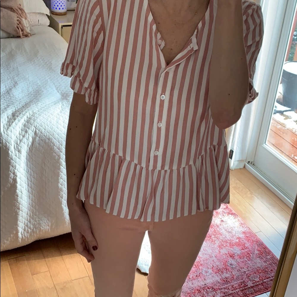 Madewell peplum hem blush striped top
